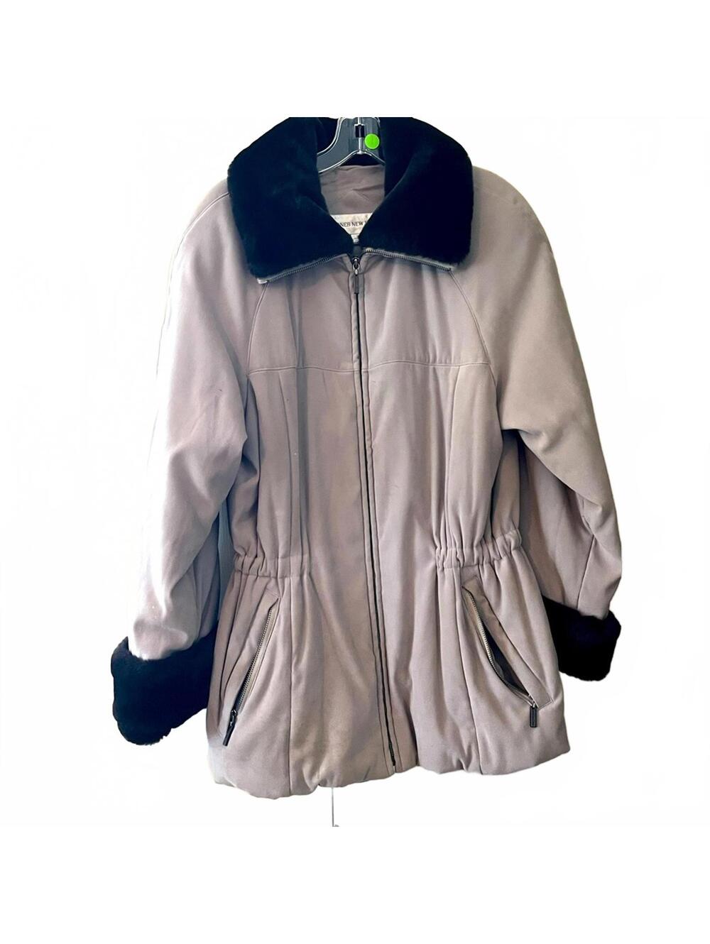 Jones New York Women's Neutral Puffer Coat with Black Trim